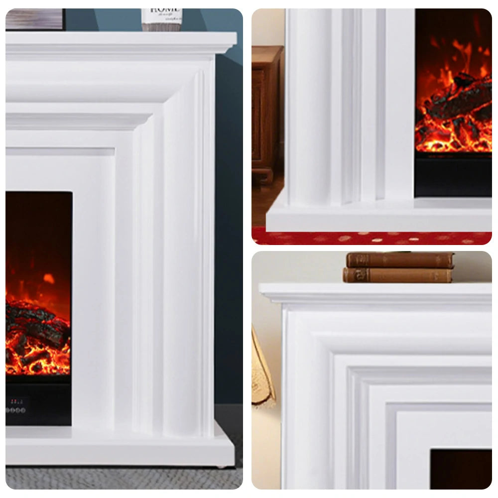 LIVARA 717 Electric Fireplace TV Cabinet – 180cm White Solid Wood Frame, 3D Flame Effect, Remote Control, Dual Core Options 12W/750–1500W - White