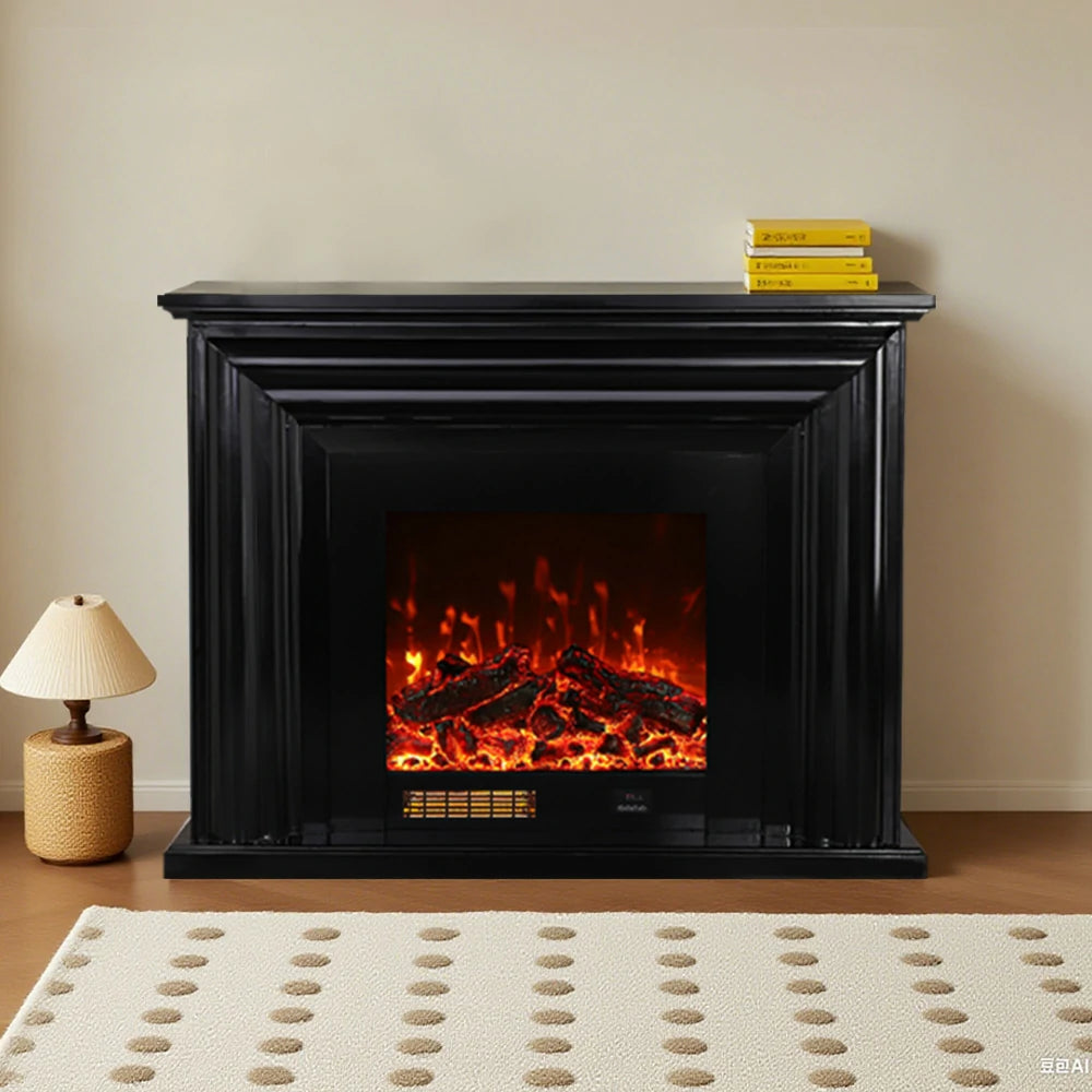 LIVARA 717 Electric Fireplace TV Cabinet – 180cm White Solid Wood Frame, 3D Flame Effect, Remote Control, Dual Core Options 12W/750–1500W - Black