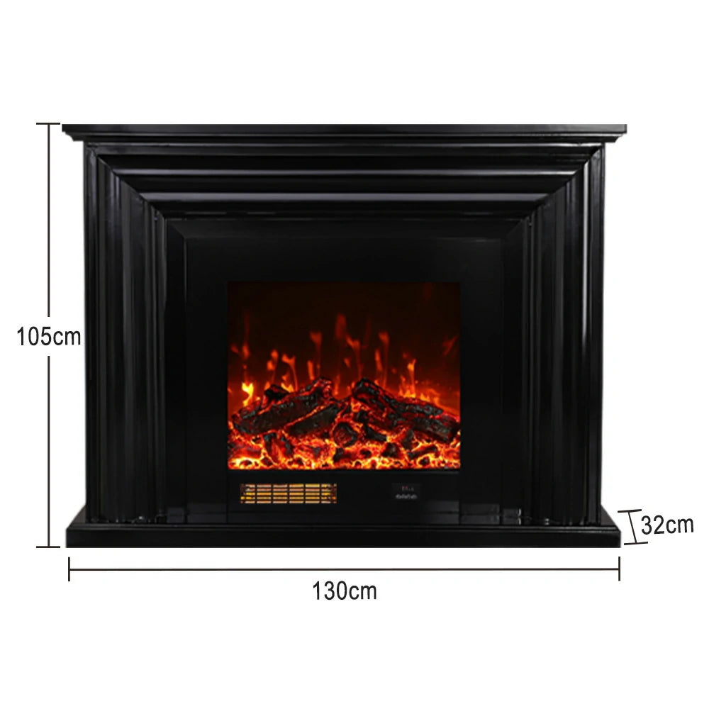 LIVARA 717 Electric Fireplace TV Cabinet – 180cm White Solid Wood Frame, 3D Flame Effect, Remote Control, Dual Core Options 12W/750–1500W - Black