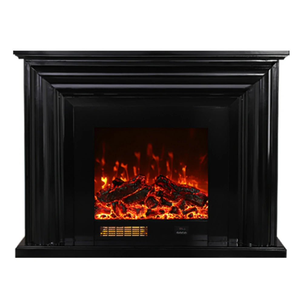 LIVARA 717 Electric Fireplace TV Cabinet – 180cm White Solid Wood Frame, 3D Flame Effect, Remote Control, Dual Core Options 12W/750–1500W - Black