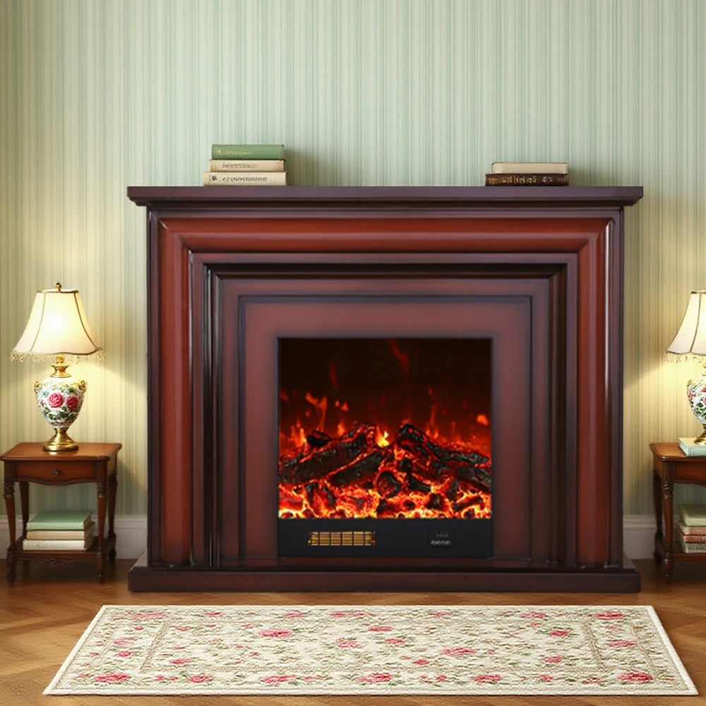 LIVARA 717 Electric Fireplace TV Cabinet – 180cm White Solid Wood Frame, 3D Flame Effect, Remote Control, Dual Core Options 12W/750–1500W - Brown