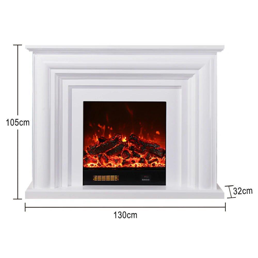 LIVARA 717 Electric Fireplace TV Cabinet – 180cm White Solid Wood Frame, 3D Flame Effect, Remote Control, Dual Core Options 12W/750–1500W - White