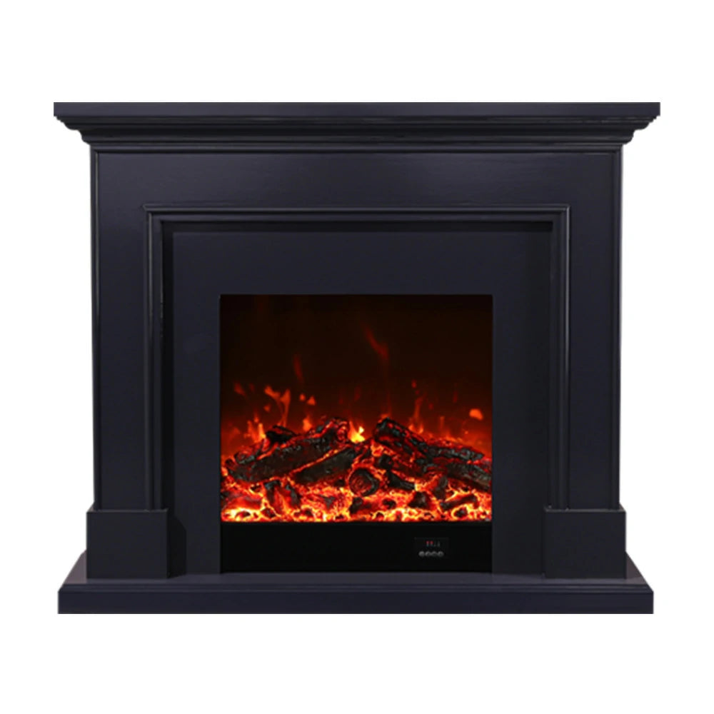 LIVARA 718 Electric Fireplace TV Cabinet – 180cm White Solid Wood Frame, 3D Flame Effect, Remote Control, Dual Core Options 12W/750–1500W - Black