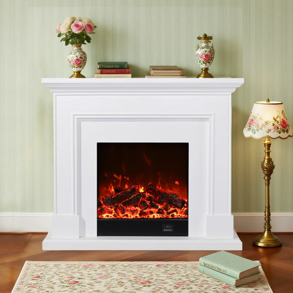 LIVARA 718 Electric Fireplace TV Cabinet – 180cm White Solid Wood Frame, 3D Flame Effect, Remote Control, Dual Core Options 12W/750–1500W - White