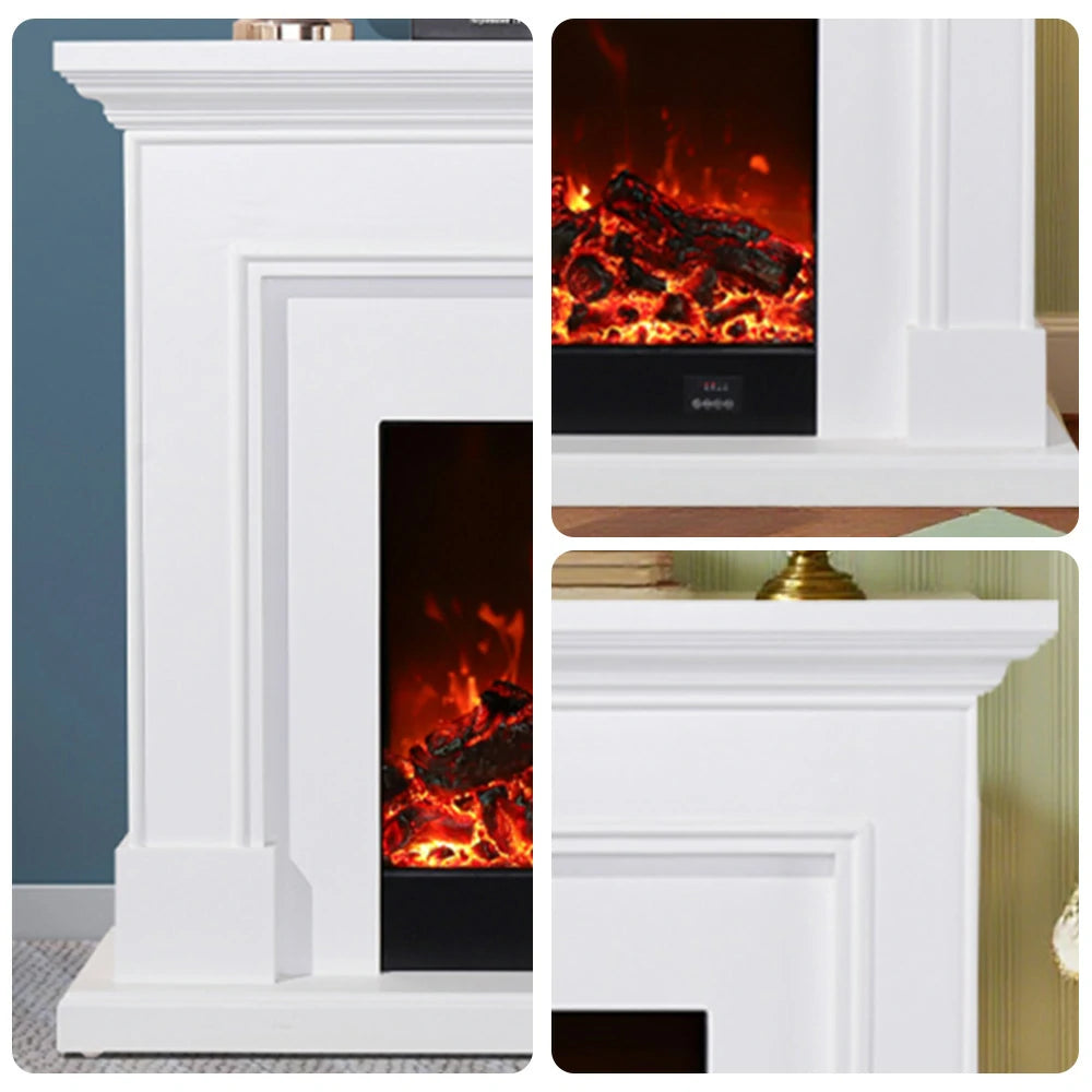 LIVARA 718 Electric Fireplace TV Cabinet – 180cm White Solid Wood Frame, 3D Flame Effect, Remote Control, Dual Core Options 12W/750–1500W - White