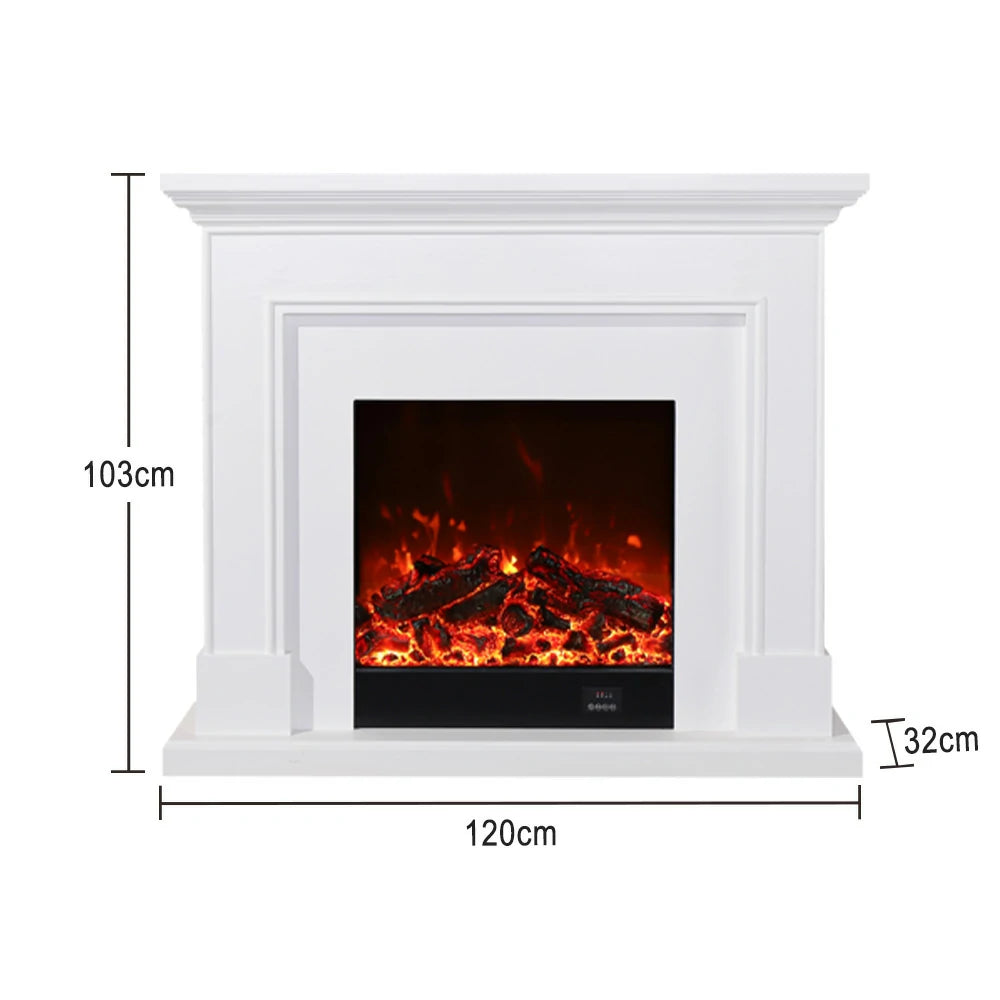 LIVARA 718 Electric Fireplace TV Cabinet – 180cm White Solid Wood Frame, 3D Flame Effect, Remote Control, Dual Core Options 12W/750–1500W - White