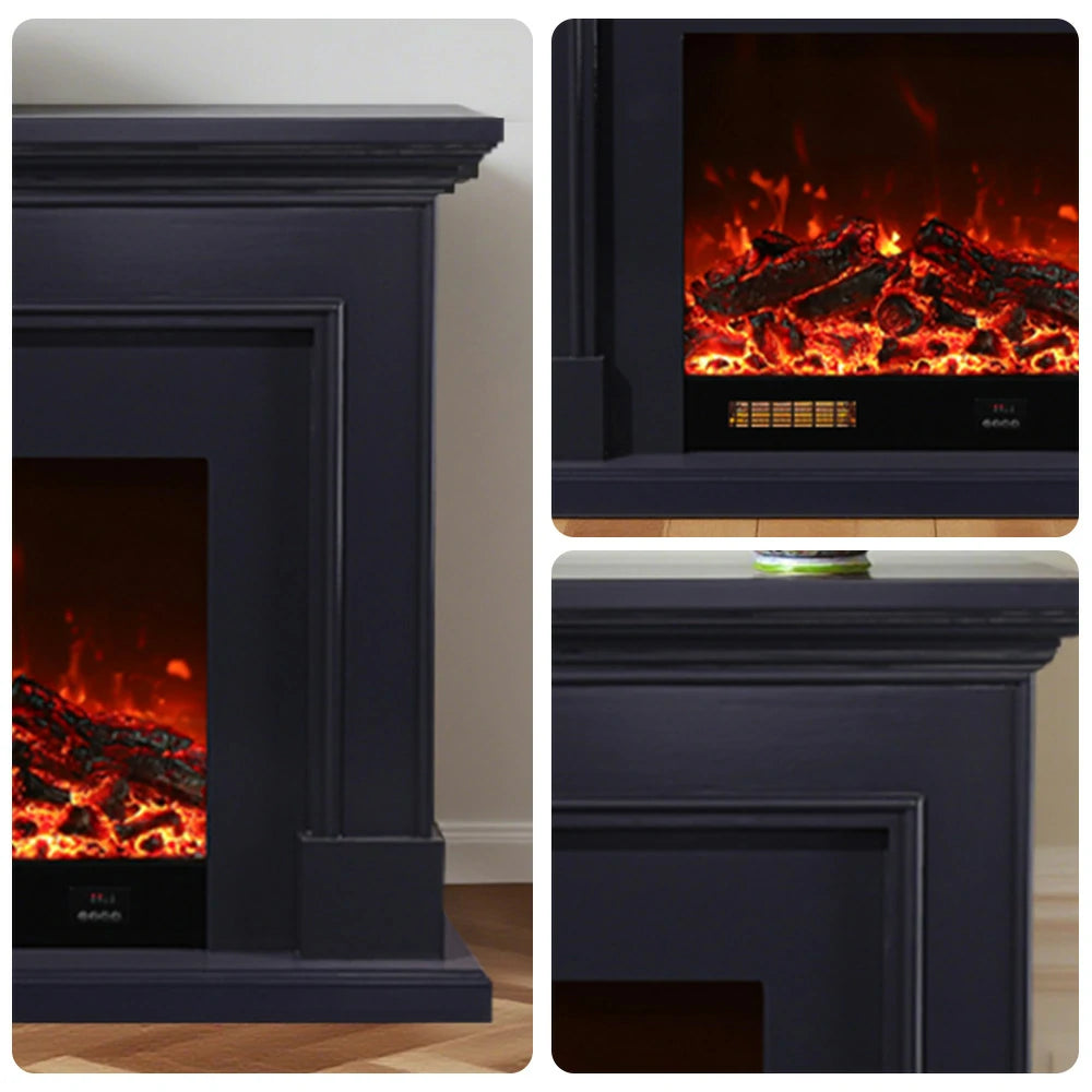 LIVARA 718 Electric Fireplace TV Cabinet – 180cm White Solid Wood Frame, 3D Flame Effect, Remote Control, Dual Core Options 12W/750–1500W - Black