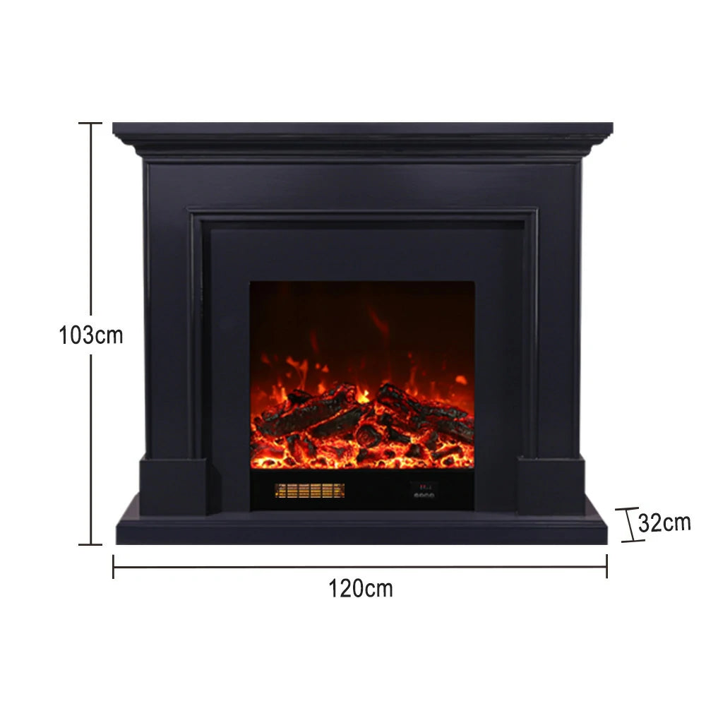 LIVARA 718 Electric Fireplace TV Cabinet – 180cm White Solid Wood Frame, 3D Flame Effect, Remote Control, Dual Core Options 12W/750–1500W - Black