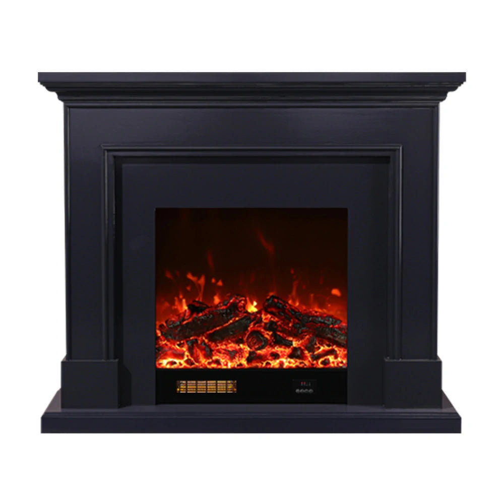 LIVARA 718 Electric Fireplace TV Cabinet – 180cm White Solid Wood Frame, 3D Flame Effect, Remote Control, Dual Core Options 12W/750–1500W - Black