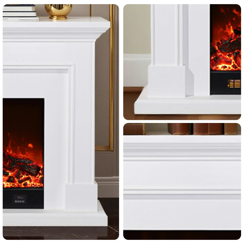 LIVARA 718 Electric Fireplace TV Cabinet – 180cm White Solid Wood Frame, 3D Flame Effect, Remote Control, Dual Core Options 12W/750–1500W - White