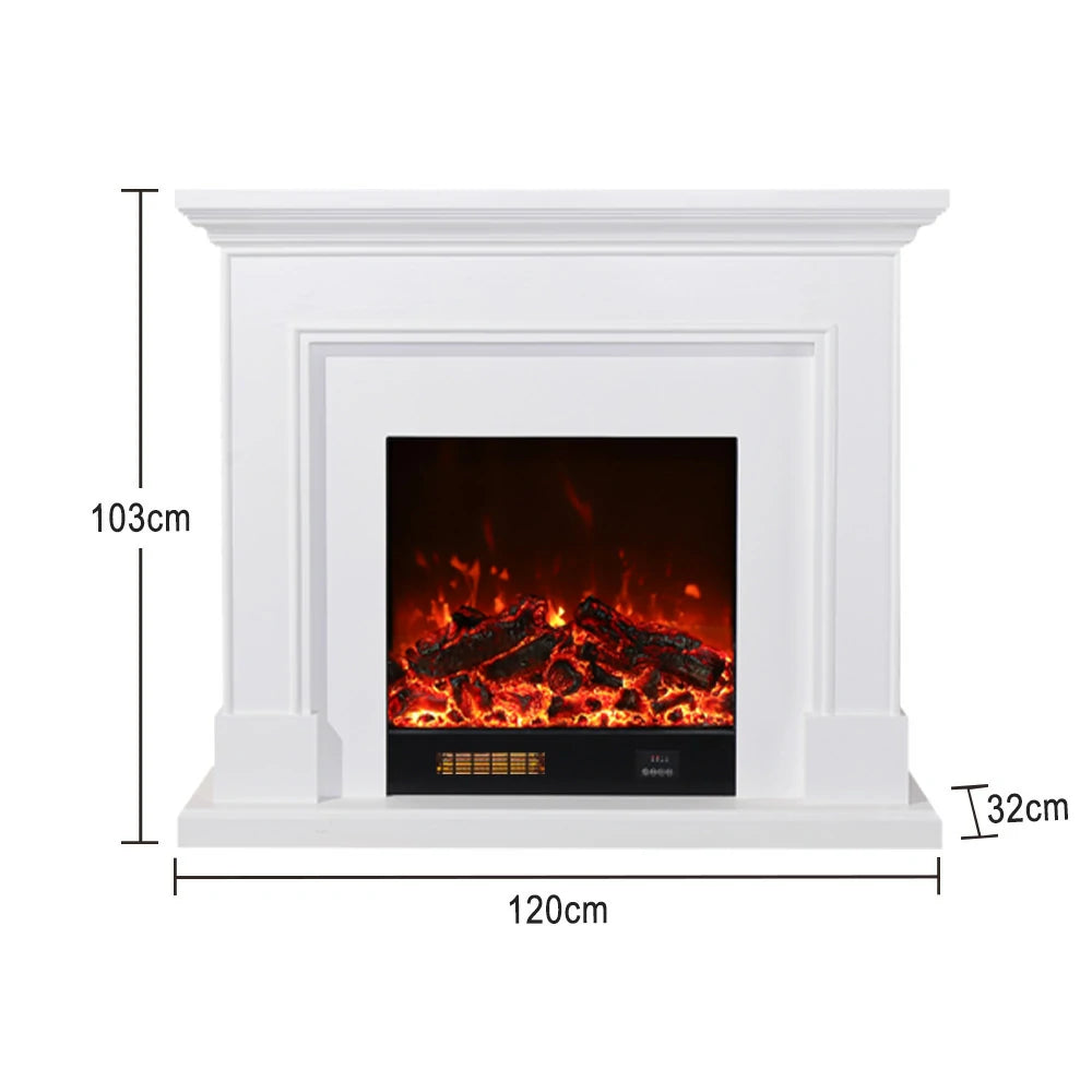 LIVARA 718 Electric Fireplace TV Cabinet – 180cm White Solid Wood Frame, 3D Flame Effect, Remote Control, Dual Core Options 12W/750–1500W - White