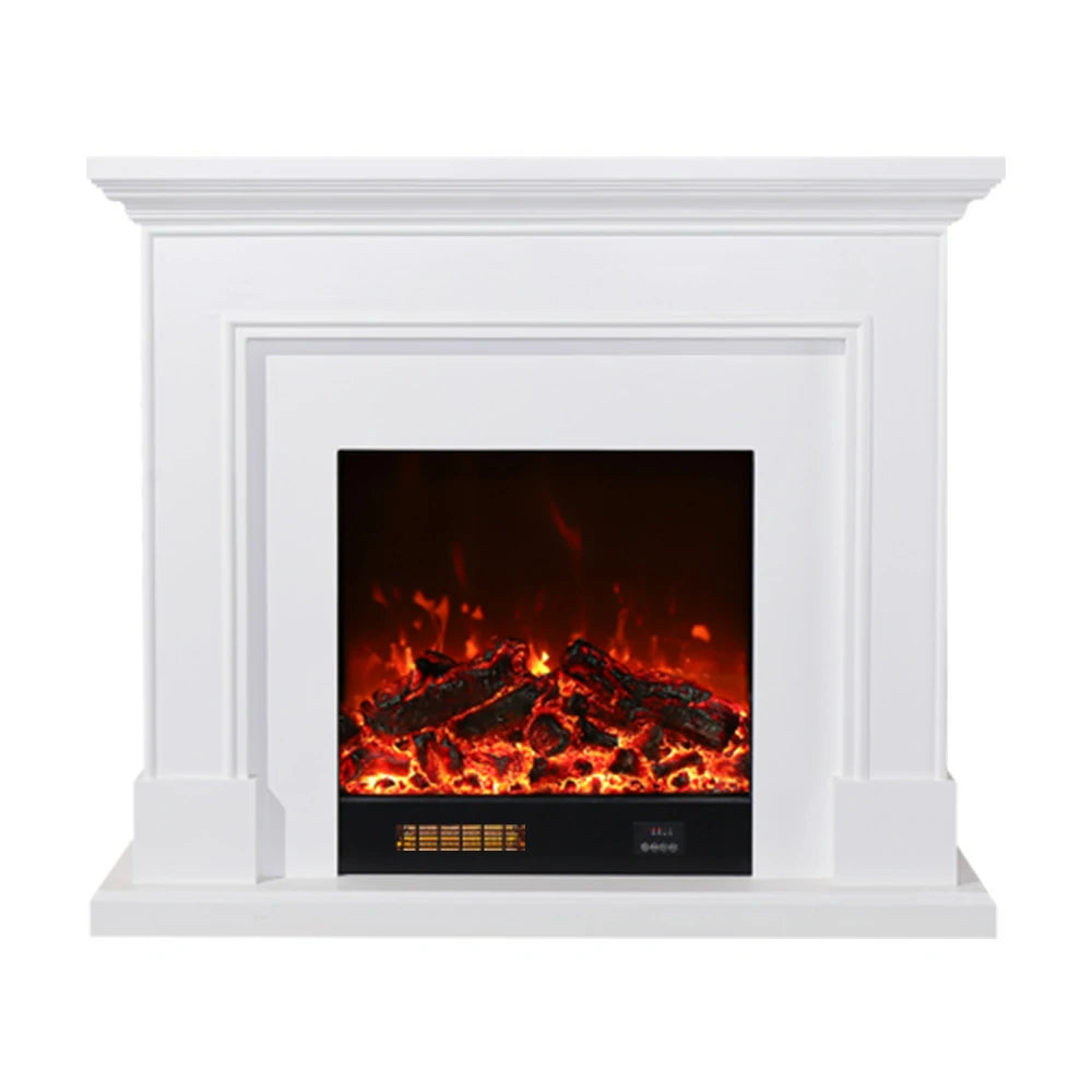 LIVARA 718 Electric Fireplace TV Cabinet – 180cm White Solid Wood Frame, 3D Flame Effect, Remote Control, Dual Core Options 12W/750–1500W - White