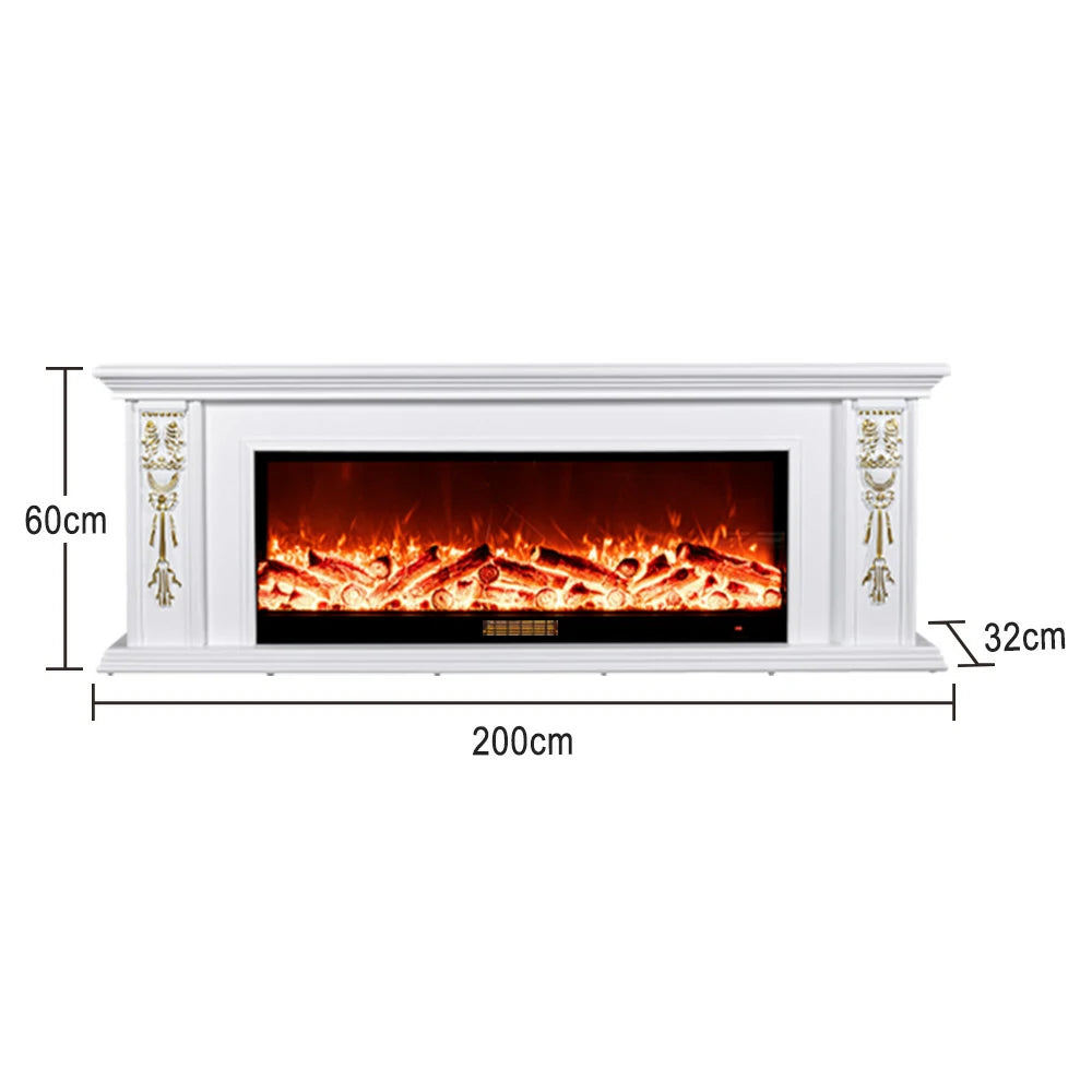 LIVARA 720B Electric Fireplace TV Cabinet – 180cm White Solid Wood Frame, 3D Flame Effect, Remote Control, Dual Core Options 12W/750–1500W