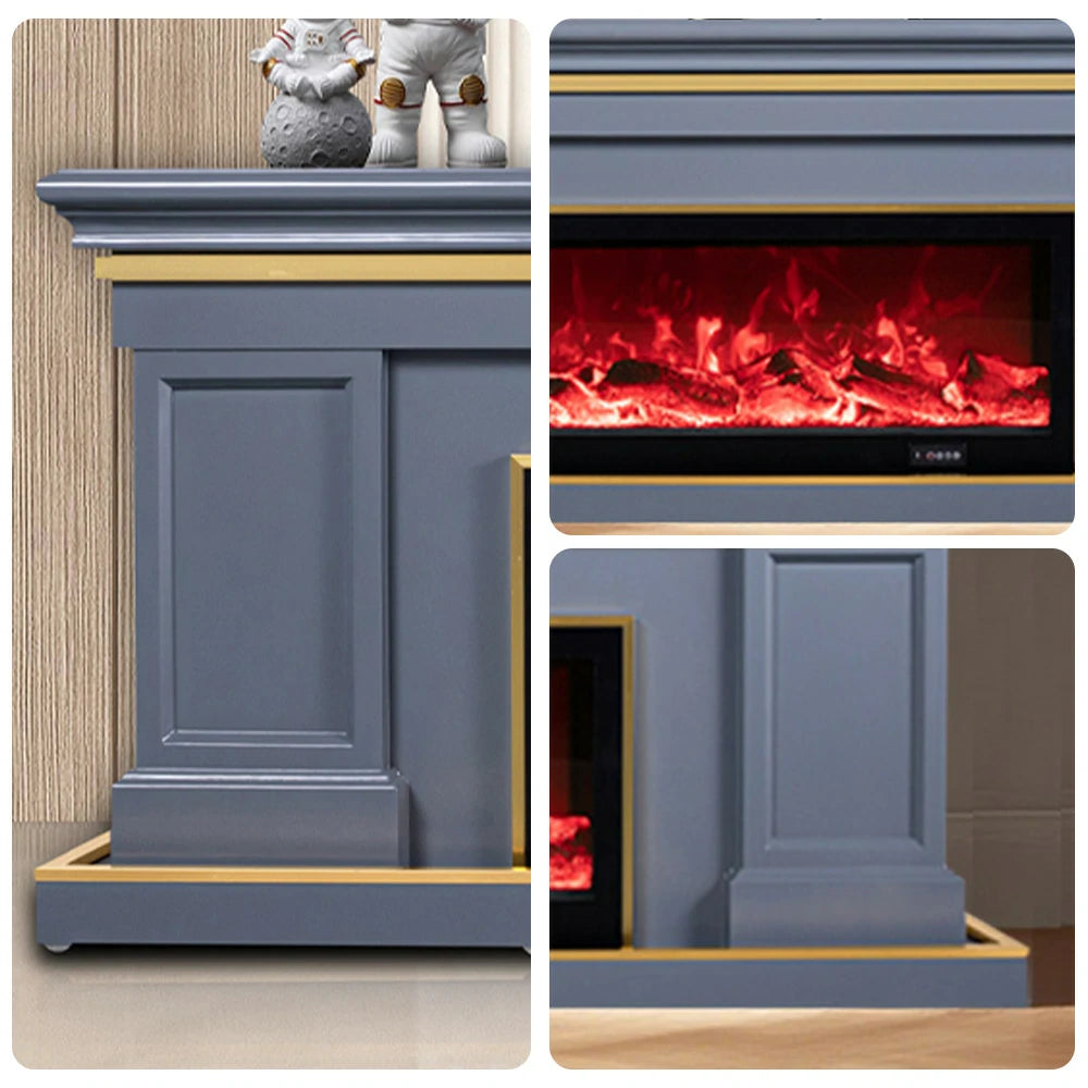 LIVARA 721 Electric Fireplace TV Cabinet – 180cm White Solid Wood Frame, 3D Flame Effect, Remote Control, Dual Core Options 12W/750–1500W - Grey