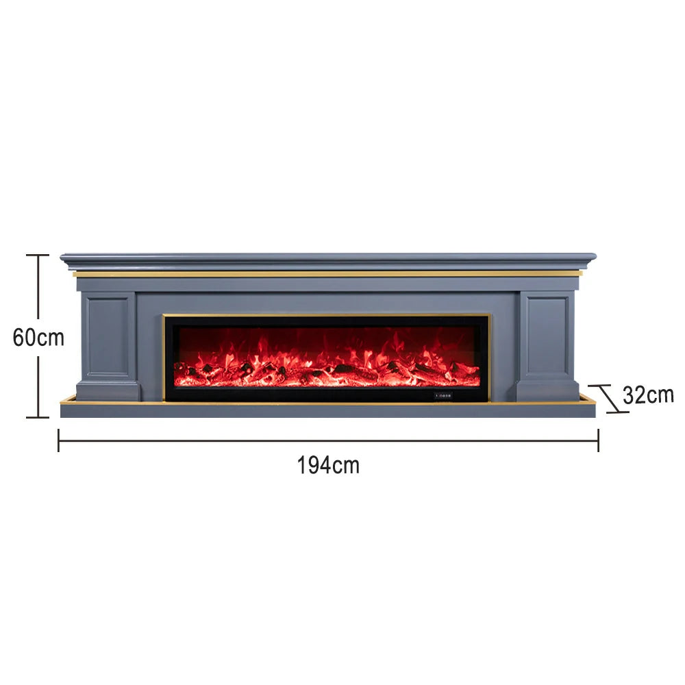 LIVARA 721 Electric Fireplace TV Cabinet – 180cm White Solid Wood Frame, 3D Flame Effect, Remote Control, Dual Core Options 12W/750–1500W - Grey