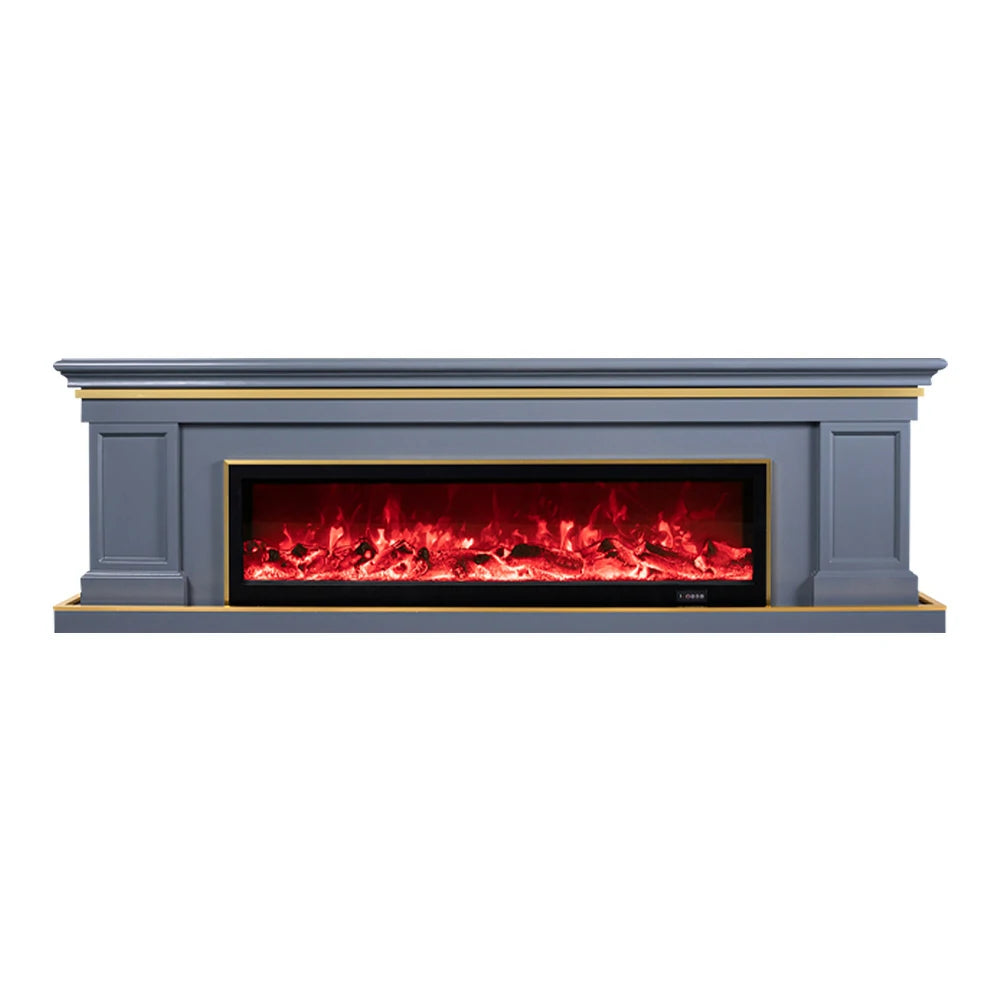 LIVARA 721 Electric Fireplace TV Cabinet – 180cm White Solid Wood Frame, 3D Flame Effect, Remote Control, Dual Core Options 12W/750–1500W - Grey