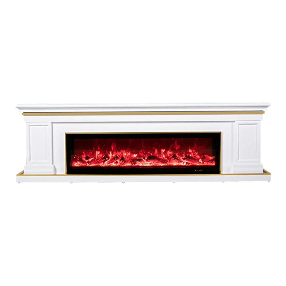 LIVARA 721 Electric Fireplace TV Cabinet – 180cm White Solid Wood Frame, 3D Flame Effect, Remote Control, Dual Core Options 12W/750–1500W - White