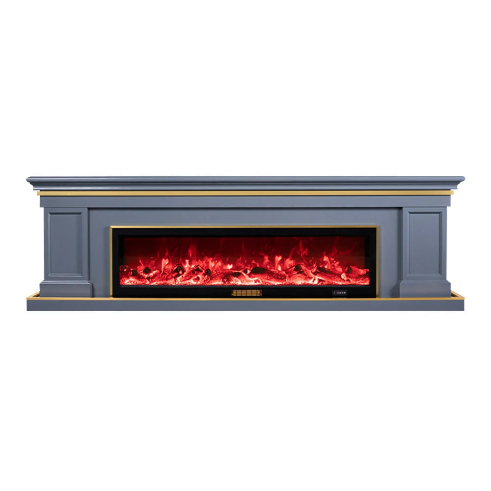 LIVARA 721 Electric Fireplace TV Cabinet – 180cm White Solid Wood Frame, 3D Flame Effect, Remote Control, Dual Core Options 12W/750–1500W - Grey