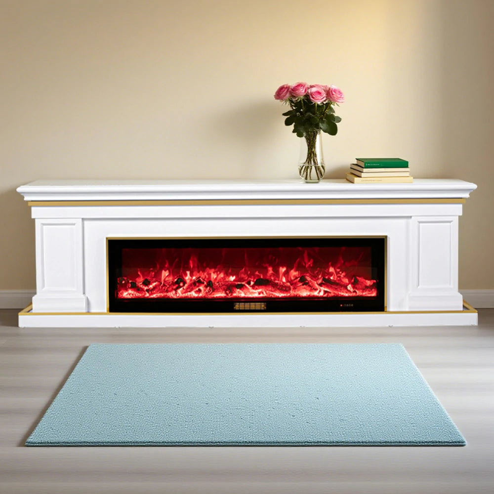 LIVARA 721 Electric Fireplace TV Cabinet – 180cm White Solid Wood Frame, 3D Flame Effect, Remote Control, Dual Core Options 12W/750–1500W - White