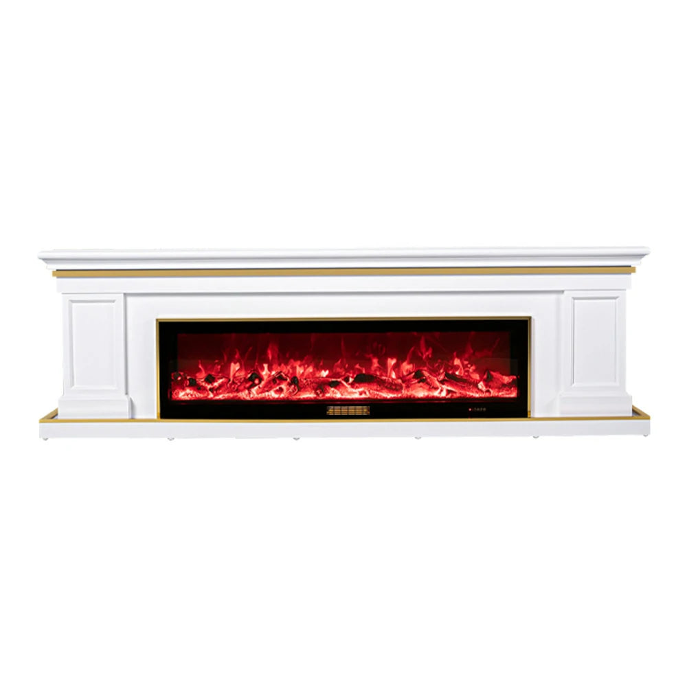 LIVARA 721 Electric Fireplace TV Cabinet – 180cm White Solid Wood Frame, 3D Flame Effect, Remote Control, Dual Core Options 12W/750–1500W - White