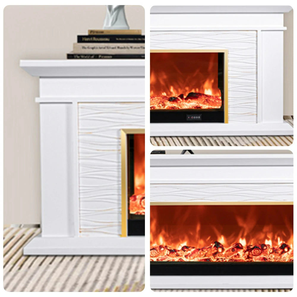 LIVARA 726 Electric Fireplace TV Cabinet – 180cm White Solid Wood Frame, 3D Flame Effect, Remote Control, Dual Core Options 12W/750–1500W