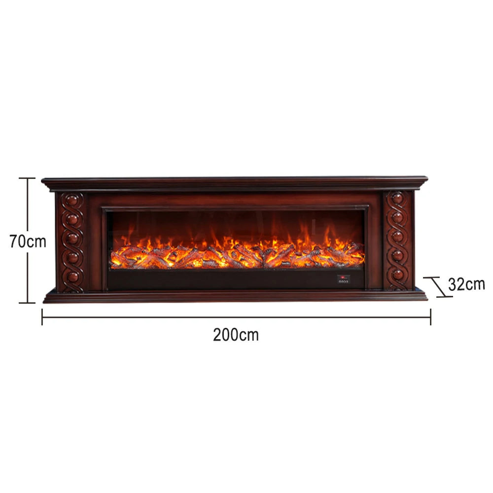 LIVARA 742 Electric Fireplace TV Cabinet – 180cm Solid Wood Frame, 3D Flame Effect, Remote Control, Dual Core Options 12W/750–1500W - Brown