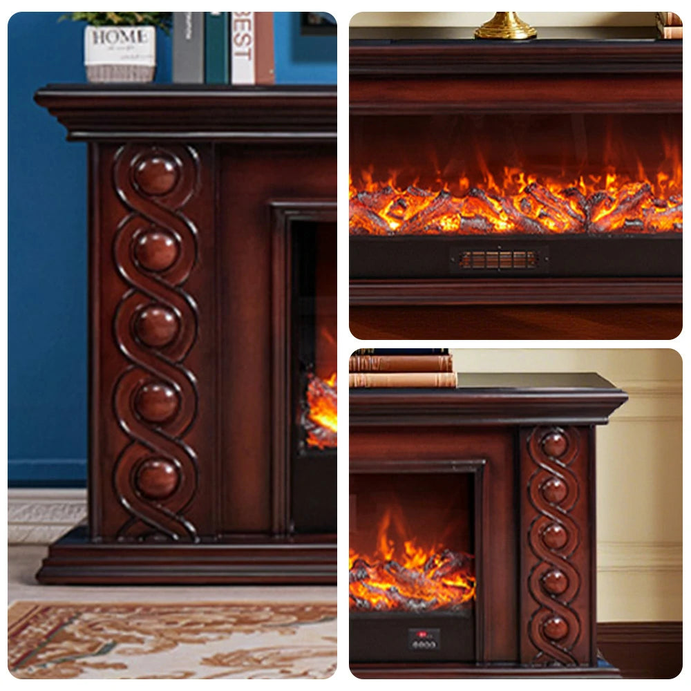 LIVARA 742 Electric Fireplace TV Cabinet – 180cm Solid Wood Frame, 3D Flame Effect, Remote Control, Dual Core Options 12W/750–1500W - Brown