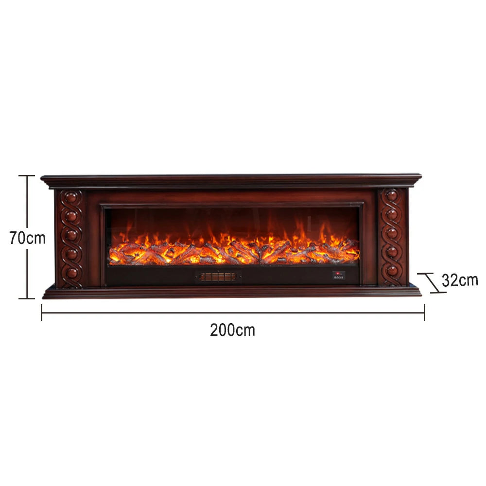 LIVARA 742 Electric Fireplace TV Cabinet – 180cm Solid Wood Frame, 3D Flame Effect, Remote Control, Dual Core Options 12W/750–1500W - Brown