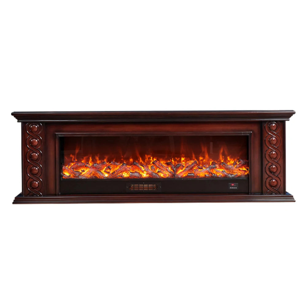 LIVARA 742 Electric Fireplace TV Cabinet – 180cm Solid Wood Frame, 3D Flame Effect, Remote Control, Dual Core Options 12W/750–1500W - Brown