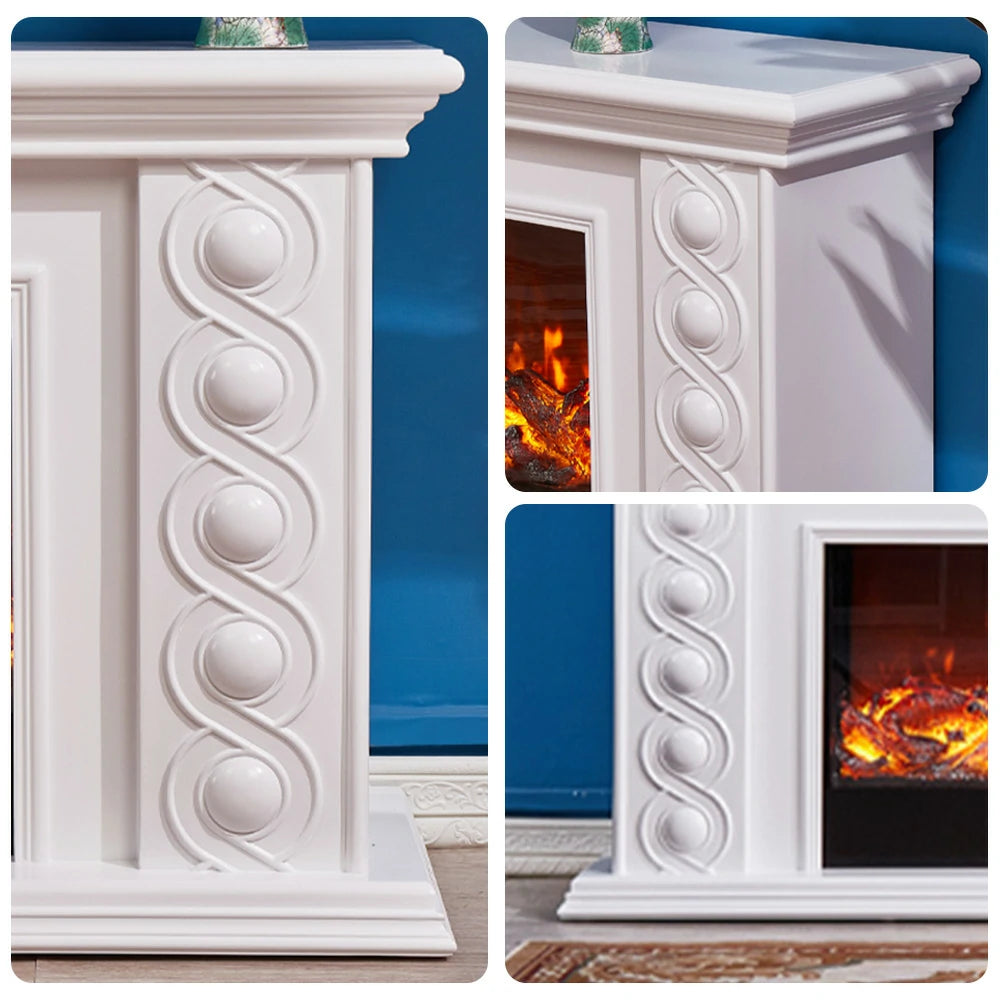 LIVARA 742 Electric Fireplace TV Cabinet – 180cm Solid Wood Frame, 3D Flame Effect, Remote Control, Dual Core Options 12W/750–1500W - White