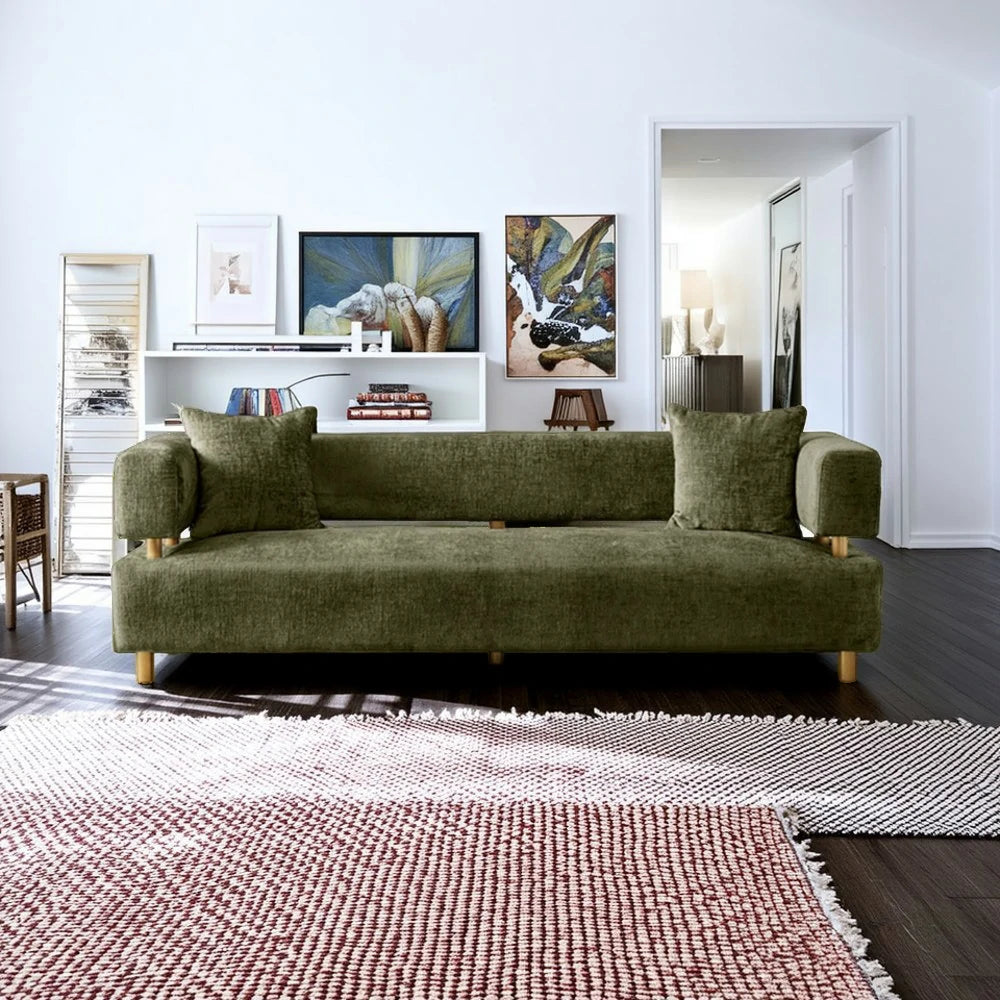 LUXORA Sofa Chenille Fabric Upholstery Solid Wood Frame with Gold Stainless Steel Legs Modern Style - Green
