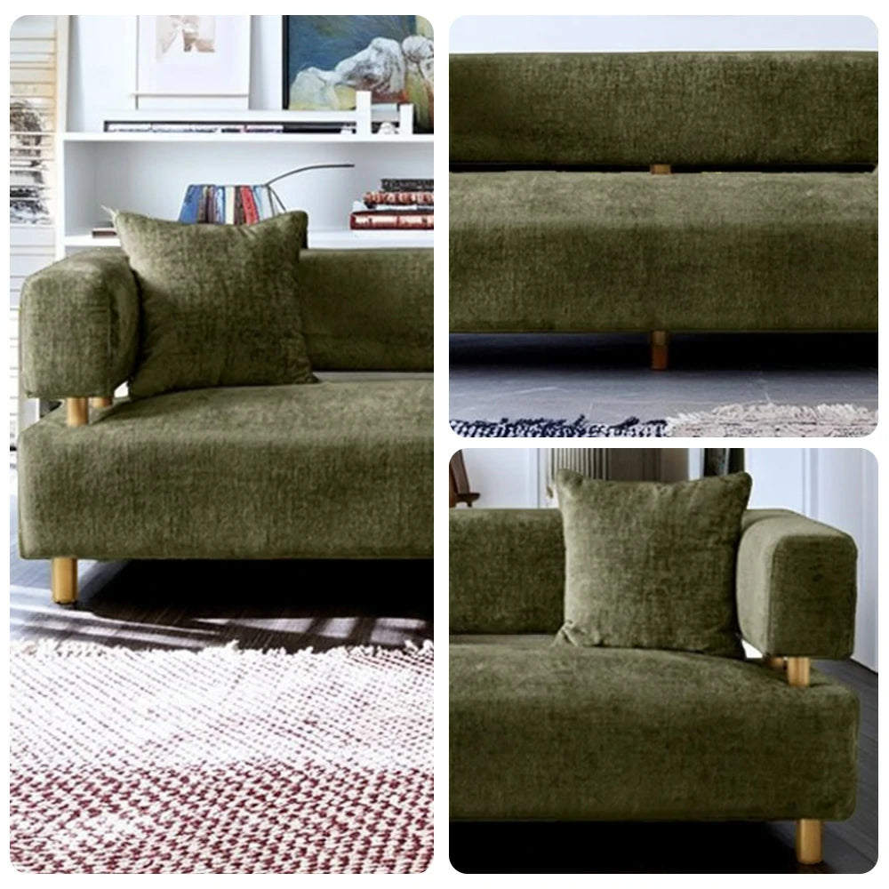 LUXORA Sofa Chenille Fabric Upholstery Solid Wood Frame with Gold Stainless Steel Legs Modern Style - Green