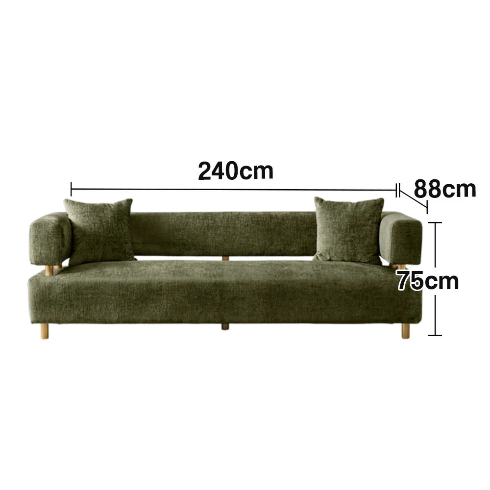 LUXORA Sofa Chenille Fabric Upholstery Solid Wood Frame with Gold Stainless Steel Legs Modern Style - Green