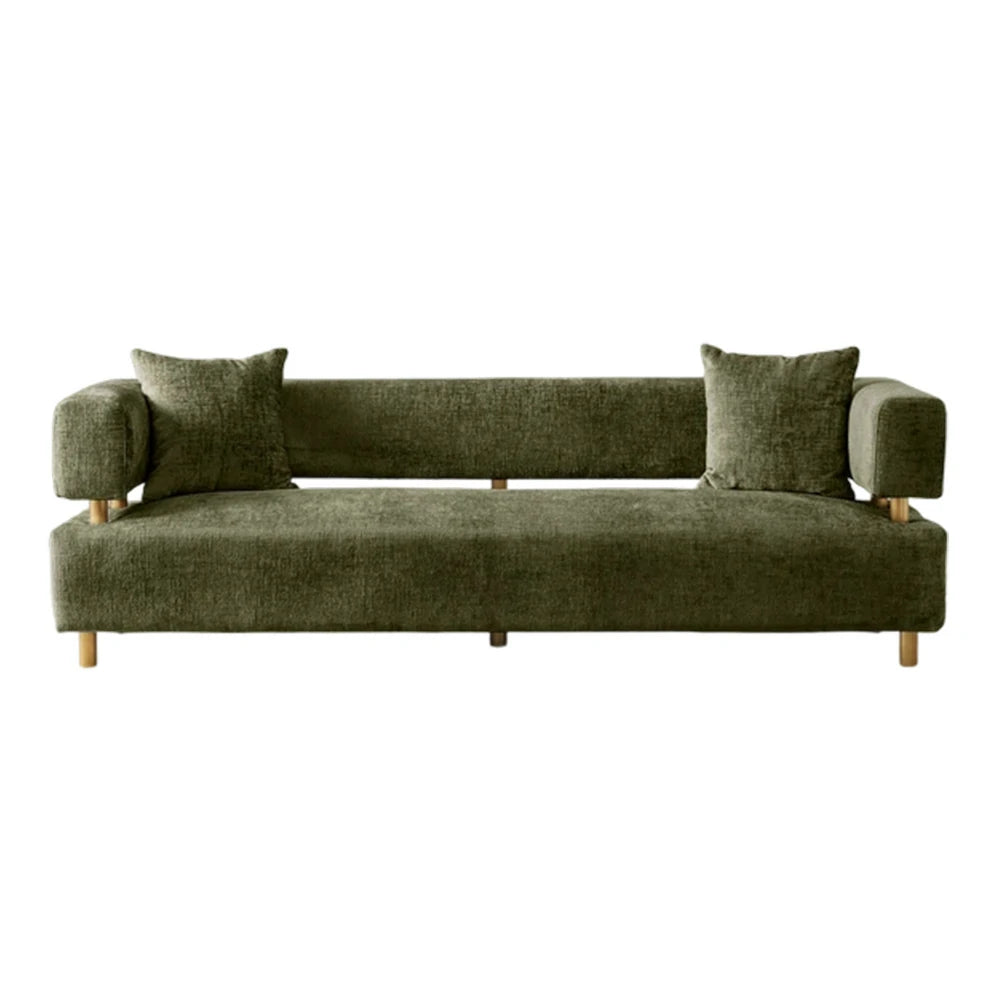 LUXORA Sofa Chenille Fabric Upholstery Solid Wood Frame with Gold Stainless Steel Legs Modern Style - Green