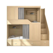 LUXORA Dormitory Bunk Bed - 90/120cm Luxury Staircase Design, Eco-Friendly Board, Built-In Storage Shelves & Shoe Cabinet, Safe Guardrails - Natural Finish