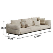 LIVARA 218cm 3-Seater Sofa, Cotton-Linen Upholstery with Cat-Scratch-Resistant Fabric, Down & High-Density Sponge Filling, Solid Wood Frame, Ergonomic Wide Armrests - Beige