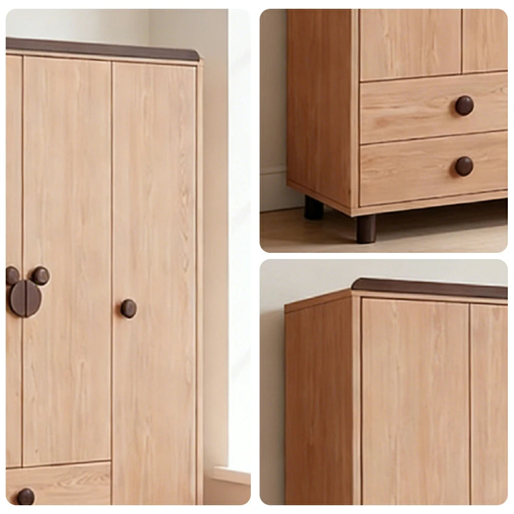 LUXORA 200cm Solid Wood Wardrobe - Dual Storage Design with Reinforced Hanging Rail, Top Cabinet & Child-Friendly Details