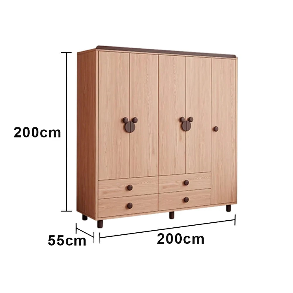 LUXORA 200cm Solid Wood Wardrobe - Dual Storage Design with Reinforced Hanging Rail, Top Cabinet & Child-Friendly Details