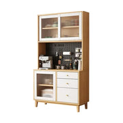 LUXORA 80/120/160cm Kitchen Hutch Cabinet - Tempered Glass Sliding Doors with Solid Pine Construction, Pegboard Storage & Modular Design - White