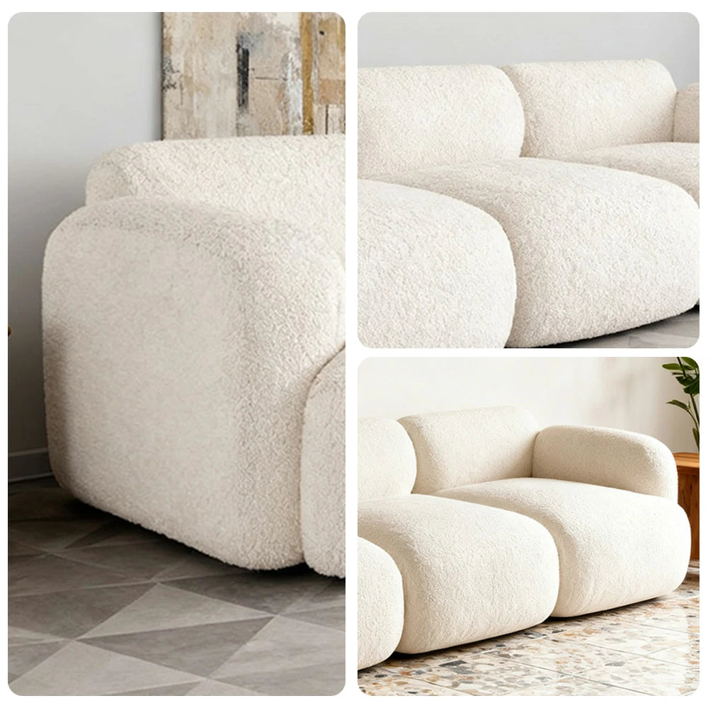 LUXORA Sofa High-Density Memory Foam Faux Lambswool Upholstery Russian Larch Wood Frame Modern Style - White