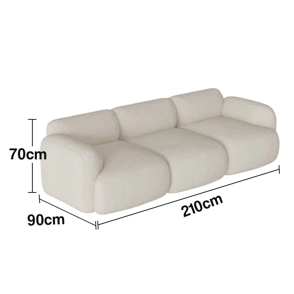 LUXORA Sofa High-Density Memory Foam Faux Lambswool Upholstery Russian Larch Wood Frame Modern Style - White