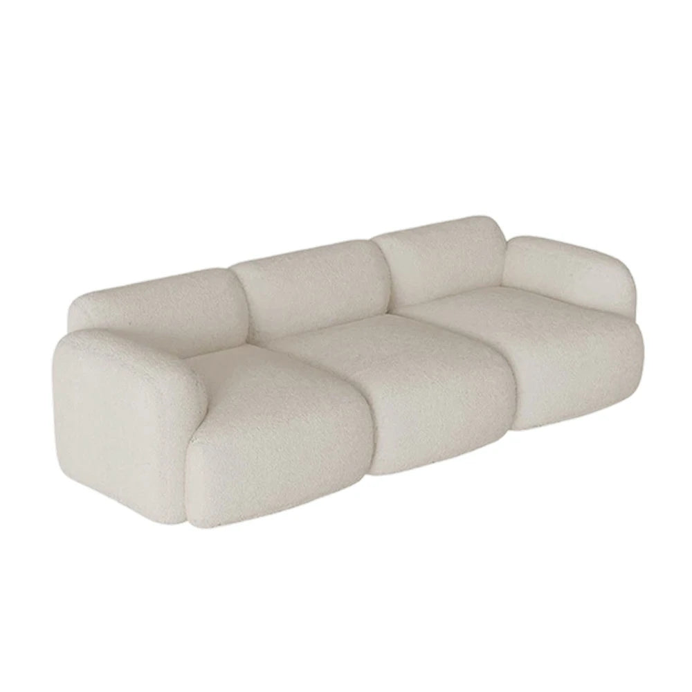 LUXORA Sofa High-Density Memory Foam Faux Lambswool Upholstery Russian Larch Wood Frame Modern Style - White