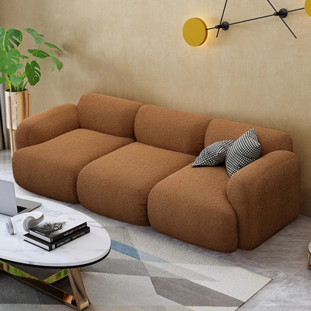 LUXORA Sofa High-Density Memory Foam Faux Lambswool Upholstery Russian Larch Wood Frame Modern Style - Brown
