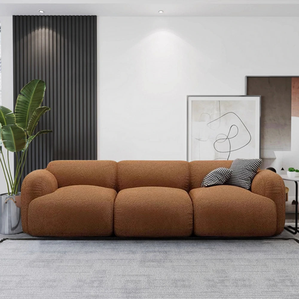 LUXORA Sofa High-Density Memory Foam Faux Lambswool Upholstery Russian Larch Wood Frame Modern Style - Brown