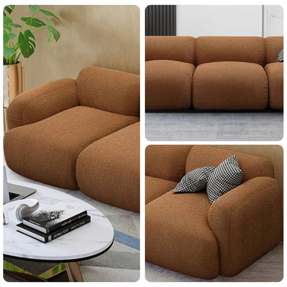 LUXORA Sofa High-Density Memory Foam Faux Lambswool Upholstery Russian Larch Wood Frame Modern Style - Brown