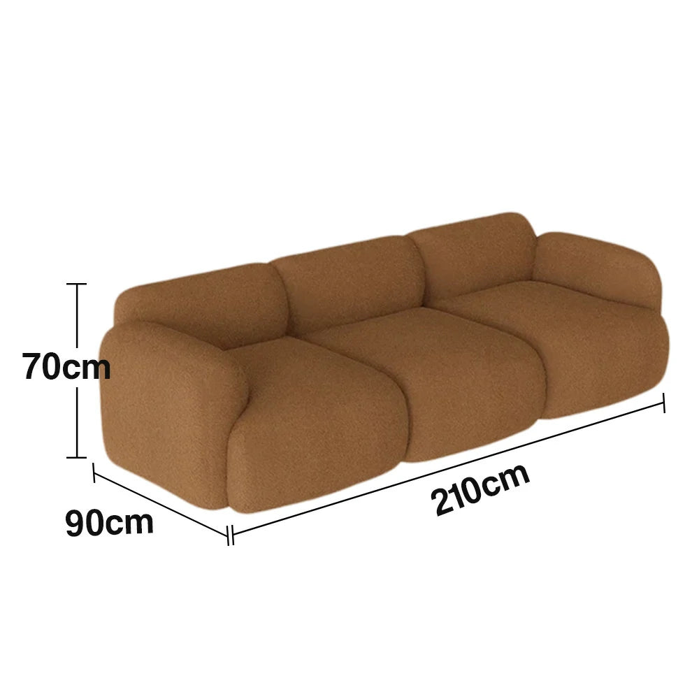 LUXORA Sofa High-Density Memory Foam Faux Lambswool Upholstery Russian Larch Wood Frame Modern Style - Brown