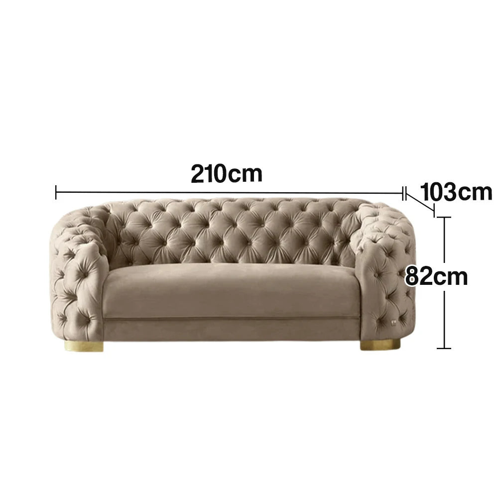 LUXORA Modern Sofa Soft Velvet Fabric Gold Stainless Steel Legs High-Density Foam Filling Curved Backrest - Beige