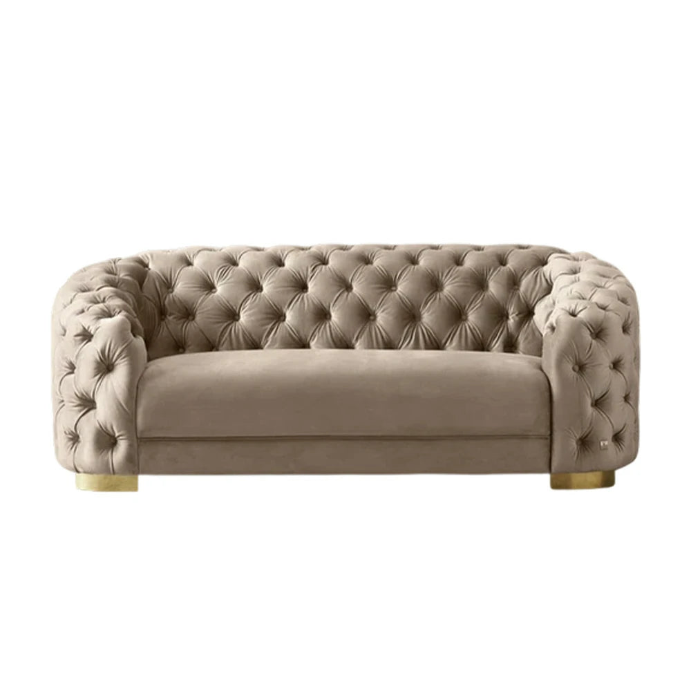 LUXORA Modern Sofa Soft Velvet Fabric Gold Stainless Steel Legs High-Density Foam Filling Curved Backrest - Beige