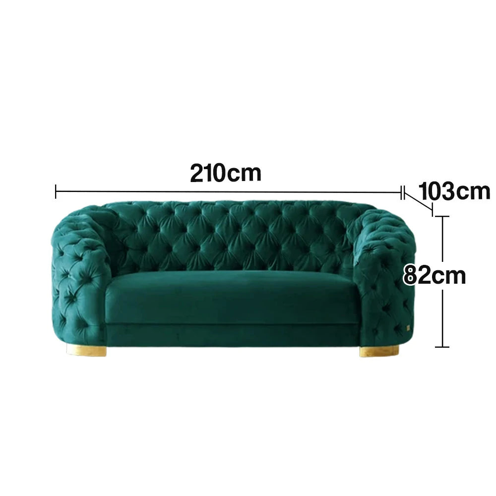 LUXORA Modern Sofa Soft Velvet Fabric Gold Stainless Steel Legs High-Density Foam Filling Curved Backrest - Blue