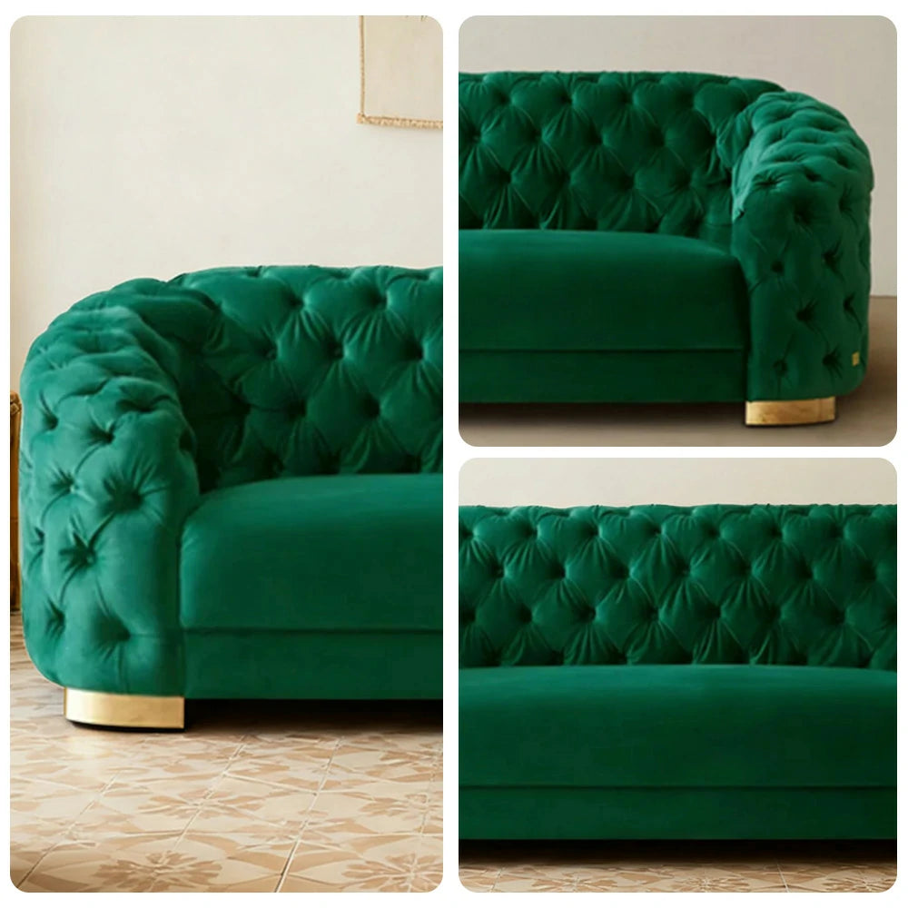 LUXORA Modern Sofa Soft Velvet Fabric Gold Stainless Steel Legs High-Density Foam Filling Curved Backrest - Green